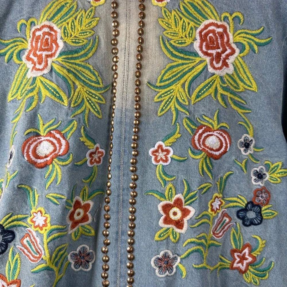 🆕 ARATTA LUCINDA EMBROIDERED DENIM JACKET Light Blue Denim Floral Embroider
